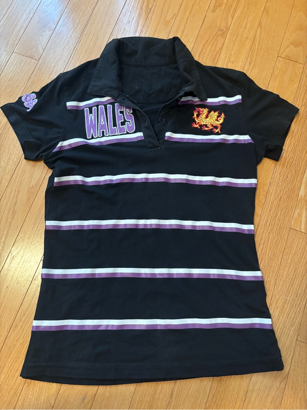 Kappa 2000s Striped Polo Top - Black & Purple